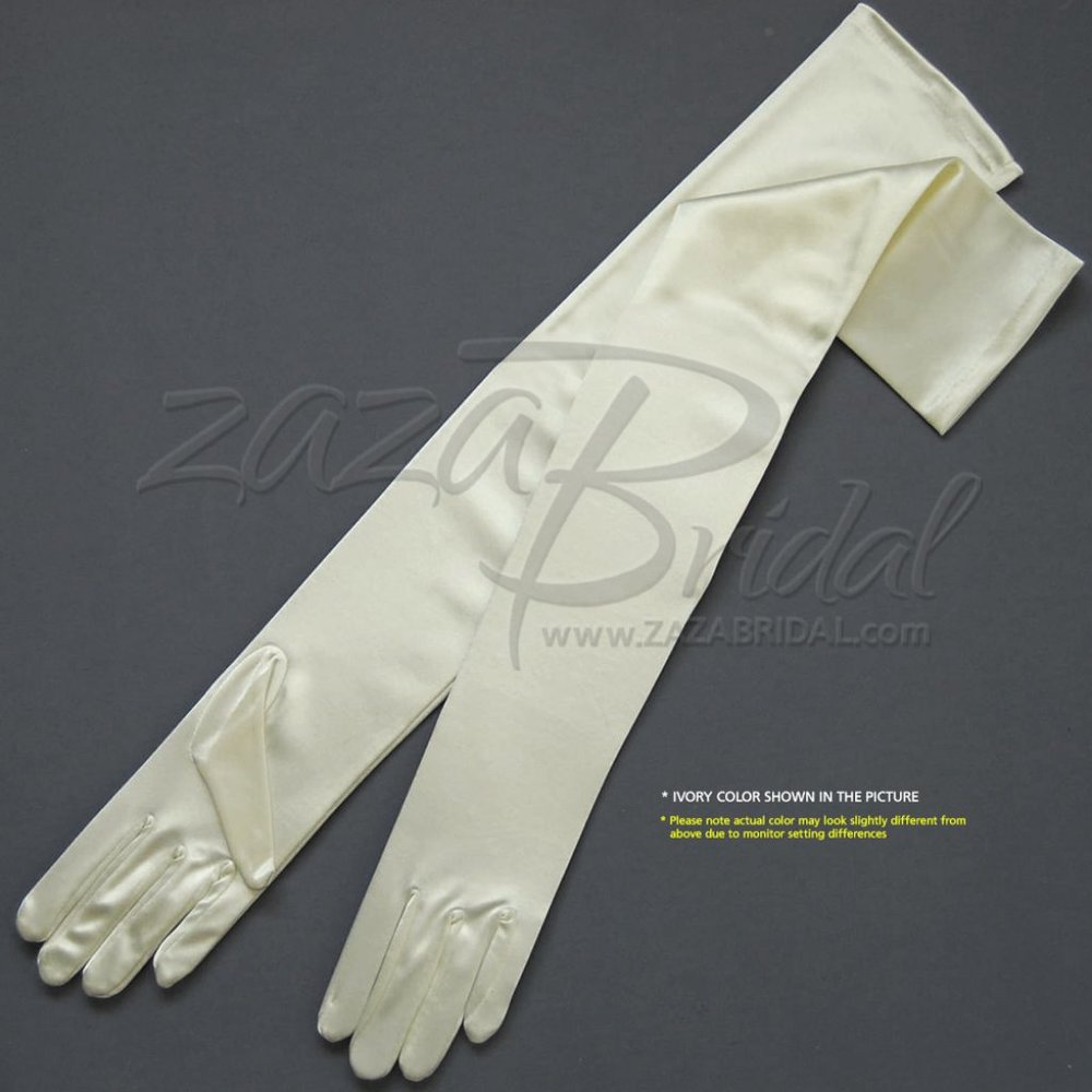 23.5″ Long Shiny Stretch Satin Dress Gloves Opera Length 16BL-Ivory
